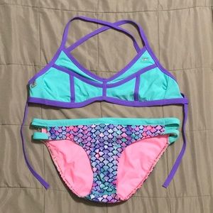 Speedo Bikini Set, Missy Franklin Mermaid Print Pink/Purple/Aqua, Medium